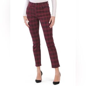 Joe’s burgundy/black plaid 5-pocket style jeans. Size 29.